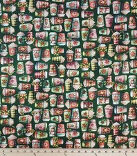 Cotton Frosted Coffees Lattes Drinks Cups Christmas Fabric Print by Yard D403.48