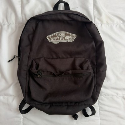 VANS Off The Wall Black Backpack Zip Closure Logo Patch Pockets Adjustable