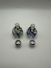 Hand Blown glass Salt and Pepper Shakers Clear Blue Stripe Swirls — photo 3