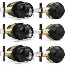 Entry Door Knobs Lock Set and Single Cylinder Deadbolt Combination 3 Black