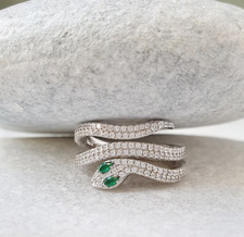 Emerald Eye Snake Head Shape Diamond 18K White Gold Over Snake Ring