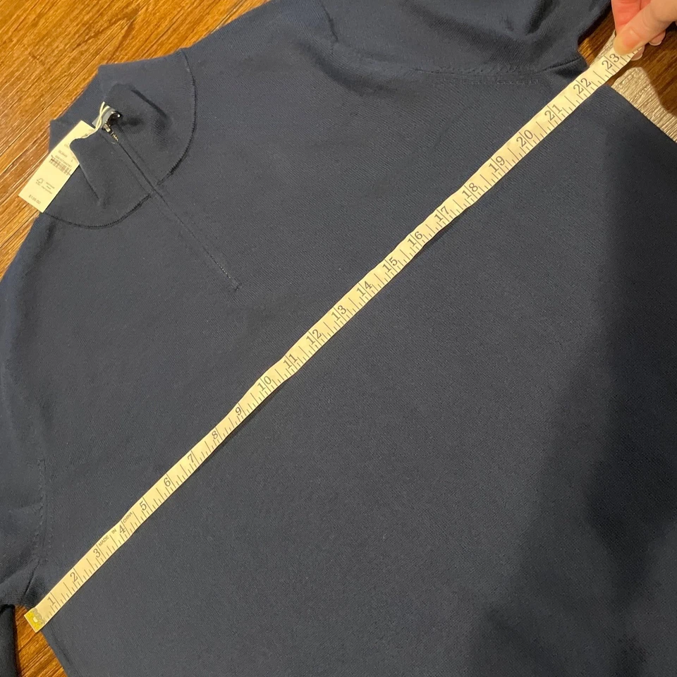 NWT J.Crew Men's Sz L Navy Blue Merino Wool Half-Zip Sweater Machine Wash CB608 - Image 4 of 4