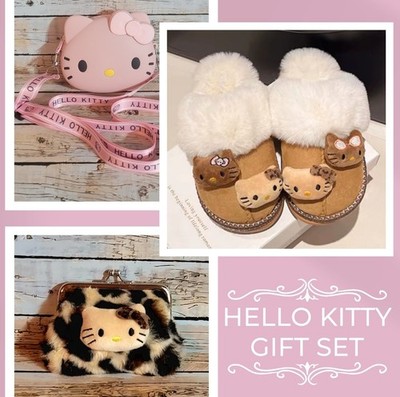 Hello Kitty House Slippers Size 10 Womens Coin Purse, Mini Purse Gift Set Bundle