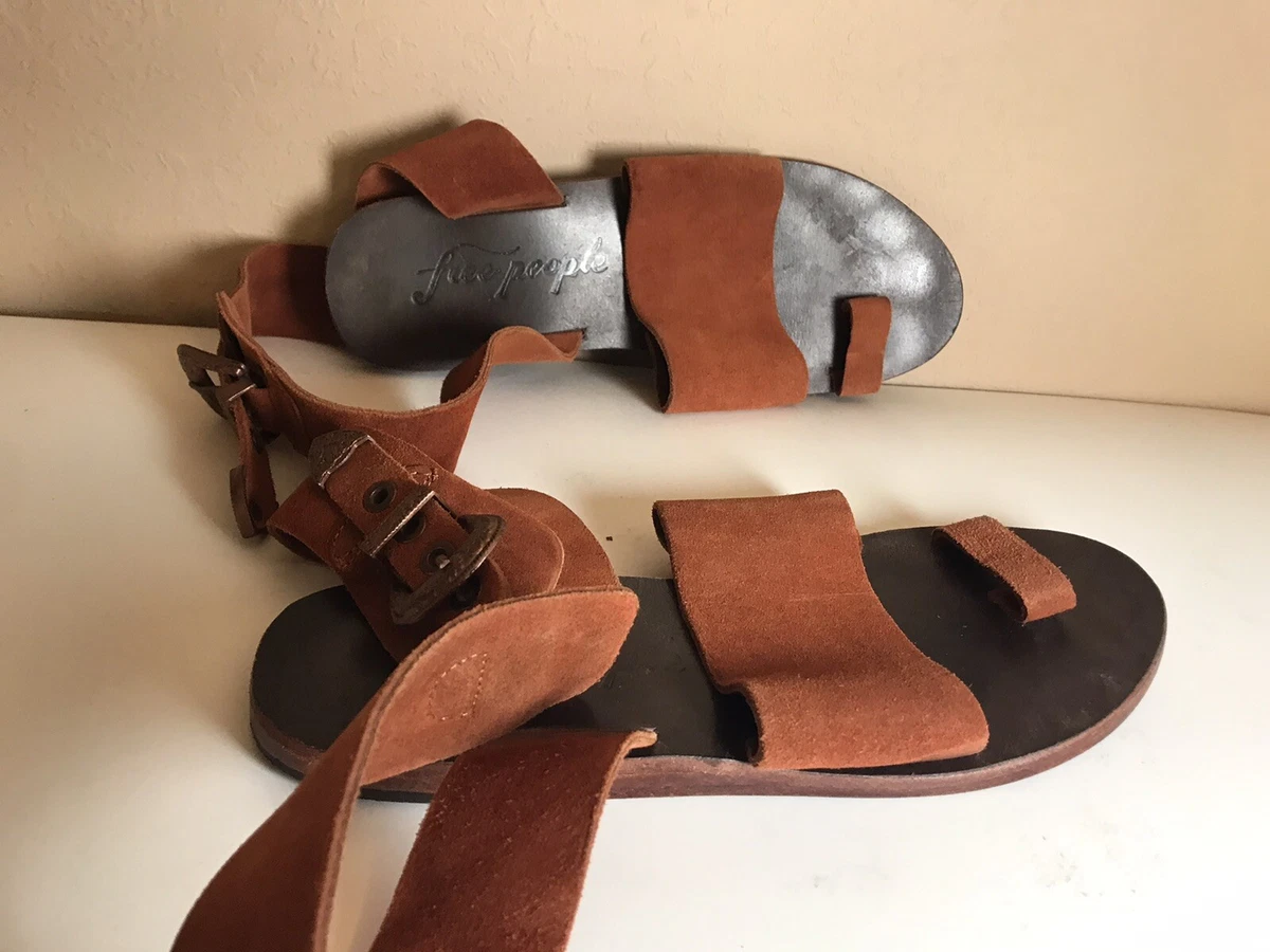 Brown flat sandals top with ankle strap
