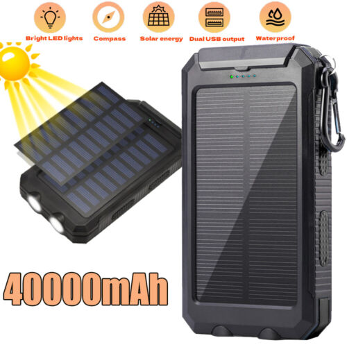 Super 40000mAh Solar Power Bank LED Portable Charger Daul USB for Cell Phone