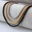 Braided Wheat Link 3-6MM Mens Chain Silver/Gold/Black Stainless Steel Necklace