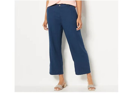 Studio Park x Courtney Khondabi Linen Blend Crop Pants Navy Blue NEW size 8 Tall