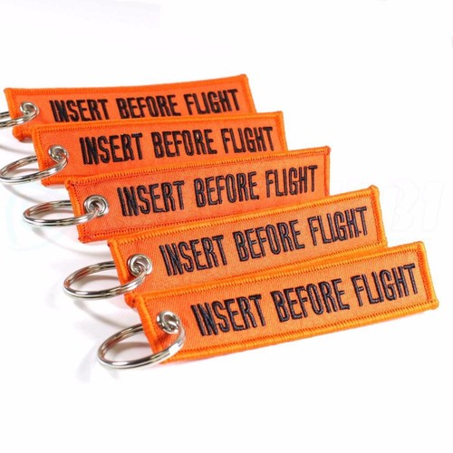 INSERTO ANTES DEL VUELO QTY = 5 PIEZAS NARANJA/NEGRO LLAVERO ETIQUETAS CABINA PILOTO TRIPULACIÓN - Imagen 2 de 3