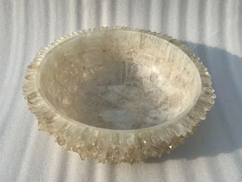 Fregadero redondo de ágata blanca de cristal, fregadero de baño de piedra, decoración de interiores Foto 2 de 4