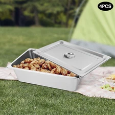 4 Pack 6" Deep Stainless Steel Steam Table Pans Hotel Food Prep Pan with Lids