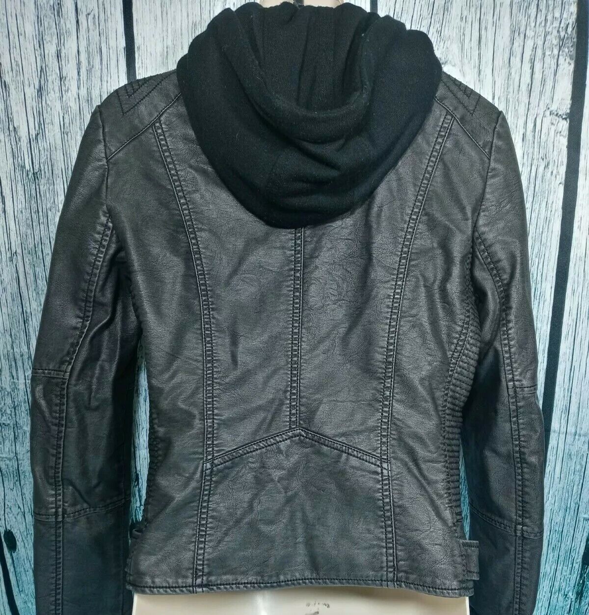 Lock and Love Womens Faux Leather Black Hooded Jacket Size XS | eBay