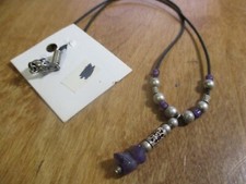 Amethyst Bead Black Cord Hand Crafted Necklace 18"