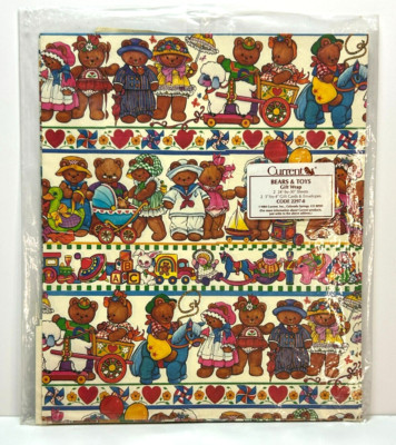 Vtg 1984 CURRENT BEARS & TOYS GIFT WRAP 2 Sheets 24'' x 30'', 2 Gift Cards / Env.