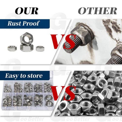 160Pcs Hex Nuts A2 Stainless Steel Assortment Kit #4 to 1/2" Assorted Hex Nuts - Picture 4 of 14