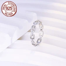 Gorgeous 925 Sterling Silver Cuban Chain Link CZ Wedding Band Ring Jewellery