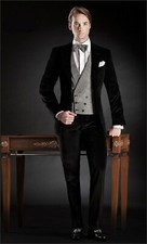 Men Black Velvet Suits Designer Elegant Wedding Stylish Dinner Suits Coat Pant 