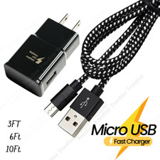 Braided Micro USB Data Cord 3/6/10Ft Fast Charger USB A Plug For Samsung Android