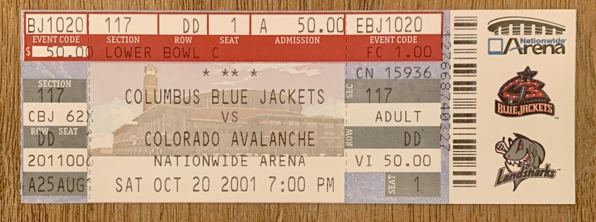2001 HOF Patrick Roy Win Shutout #53 Full Ticket Stub Avalanche Blue  Jackets NHL