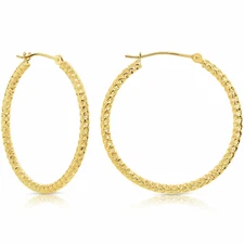 14K Real Solid Yellow Gold Twist Spiral Diamond-Cut Round Hoops Earrings 30mm