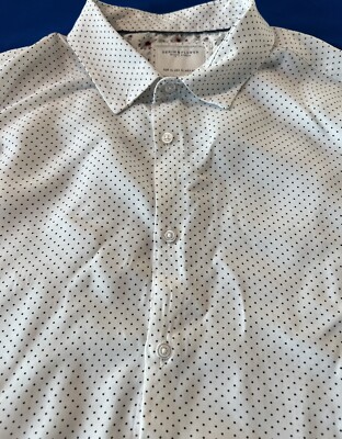 Denim &Flower Shirt Mens XL White Tiny Blue Polka Dots Button