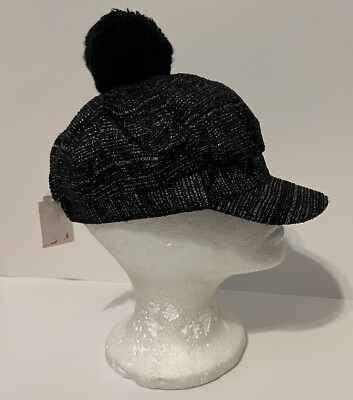 Target Newsboy Pom Hat Winter Cap Womens OSFM Silver Black