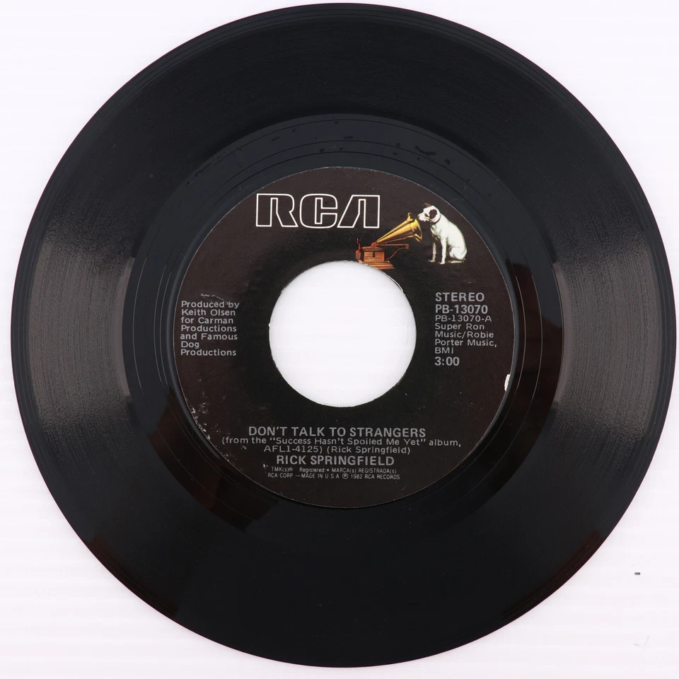 Rick Springfield – Don't Talk To Strangers / Tonight - 1982 45 rpm RCA PB-13070 - Image 2 of 4