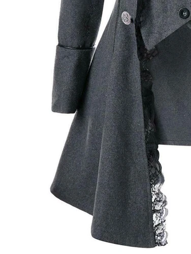 Women Steampunk Victorian Gothic Coat Jacket Lace Trim Tailcoat Medieval Dress - Picture 9 of 12