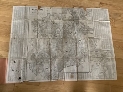 Vintage 1945 Indexed Map of BOSTON (Brookline) Massachusetts - Lucas maps 38x50''