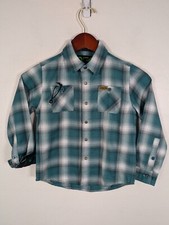 Dixxon Flannel Shirt Boys Youth Small DFC Green White Plaid Long Sleeve Pocket