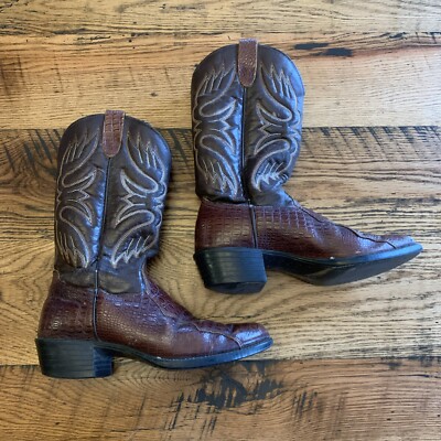 Men's Texas USA Brown Leather Alligator Print Western Boots Size 8 D 1381 9918