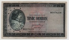 CZECHOSLOVAKIA 1000 KORUN 1945 PICK 65 LOOK SCANS