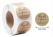 500 pc Sticker Roll Kraft Thank you for supporting our small busin Self Adhesive