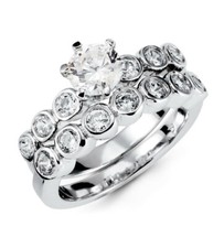 New 925 Silver White CZ Round Bezel Engagement Ring Set - S-523