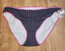 Vintage Intimate Eve Cotton Bikini Hi Cut Panty Black Polka Dot Sz 10 New Sears