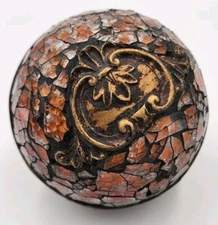 Red & Gold Mosaic Glass Decorative Orb 4.25 Inch Diameter Weighs 15 Oz 