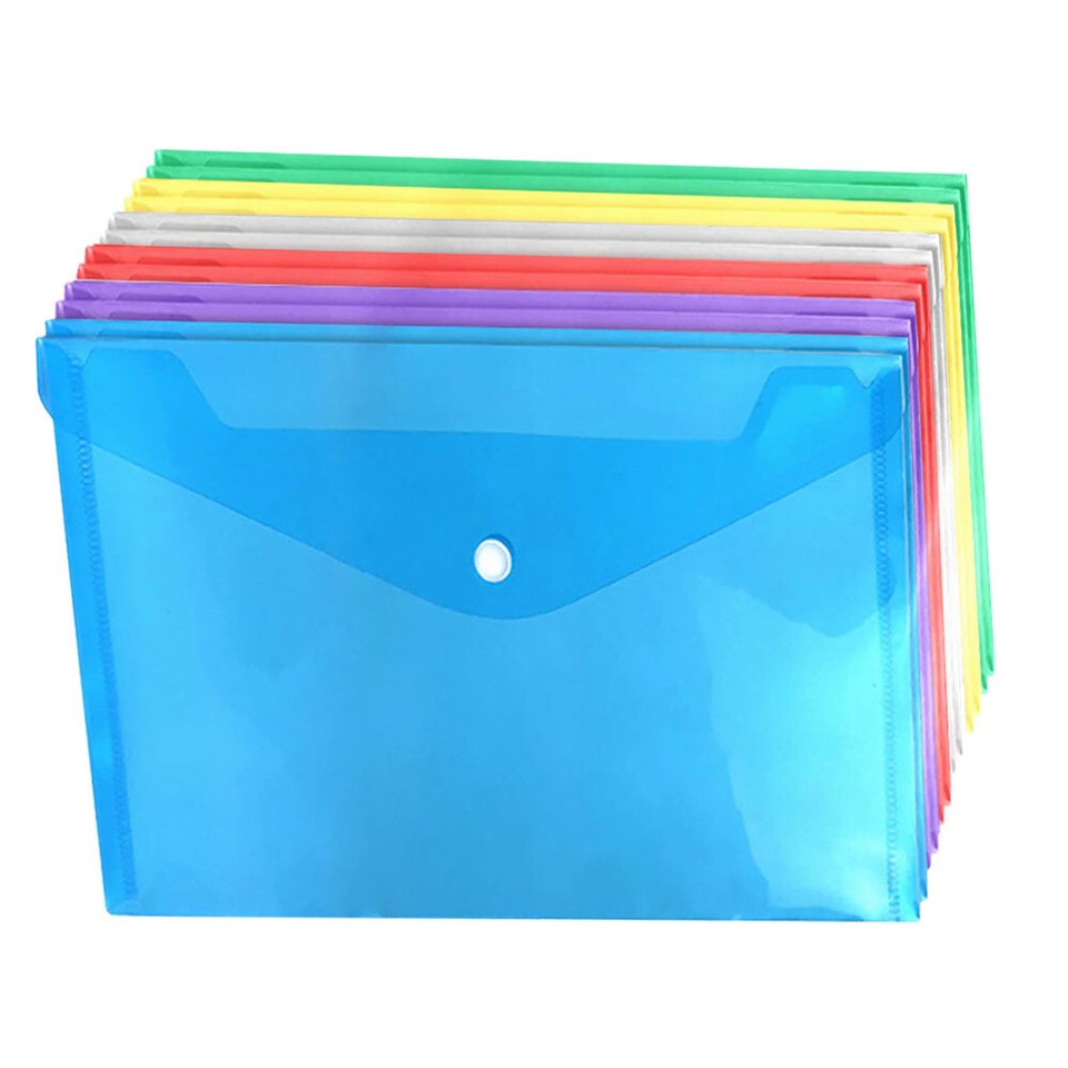 12 Pcs Plastic Snap Envelopes Large File Holder Document Storage Bags