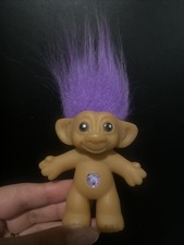 Vintage Ace Novelty Treasure 3 Troll Doll Purple Hair Belly Heart Gem