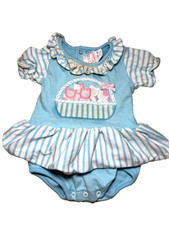 Vintage Buster Brown Romper Dress Infant Girls 6-9 Mos Striped Cat Embroidered
