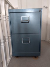 Two Drawer Metal Filing Cabinet on Wheels