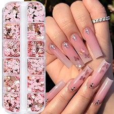 12 Grids Gold Pink Nail Glitter Sequins 3D Holographic Nail Glitter Flakes