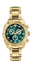Versace Watch V-Ray Chronograph Gold Steel Green Dial 44mm Swiss Quartz WR