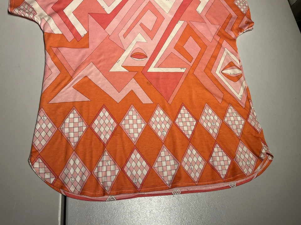 Emilio Pucci Top Mujer’s XL Camisa Geométrica Pullover Blusa Algodón De Colección 60’s 70’s Foto 3 de 4