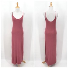 ENZA COSTA Silk Rib Lettuce Edge Dress Womens Small Pink Rose Maxi Strappy NEW