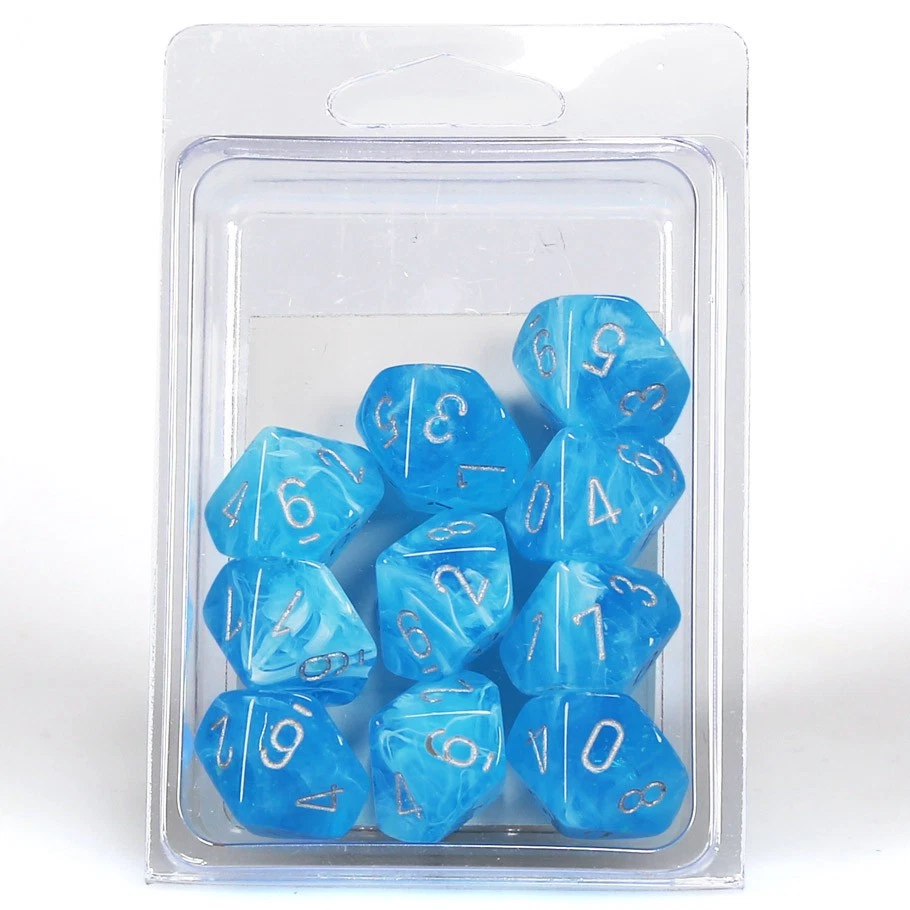 Chessex Luminary Sky/Silver GITD Set of 10 d10 Dice - Image 2 of 3