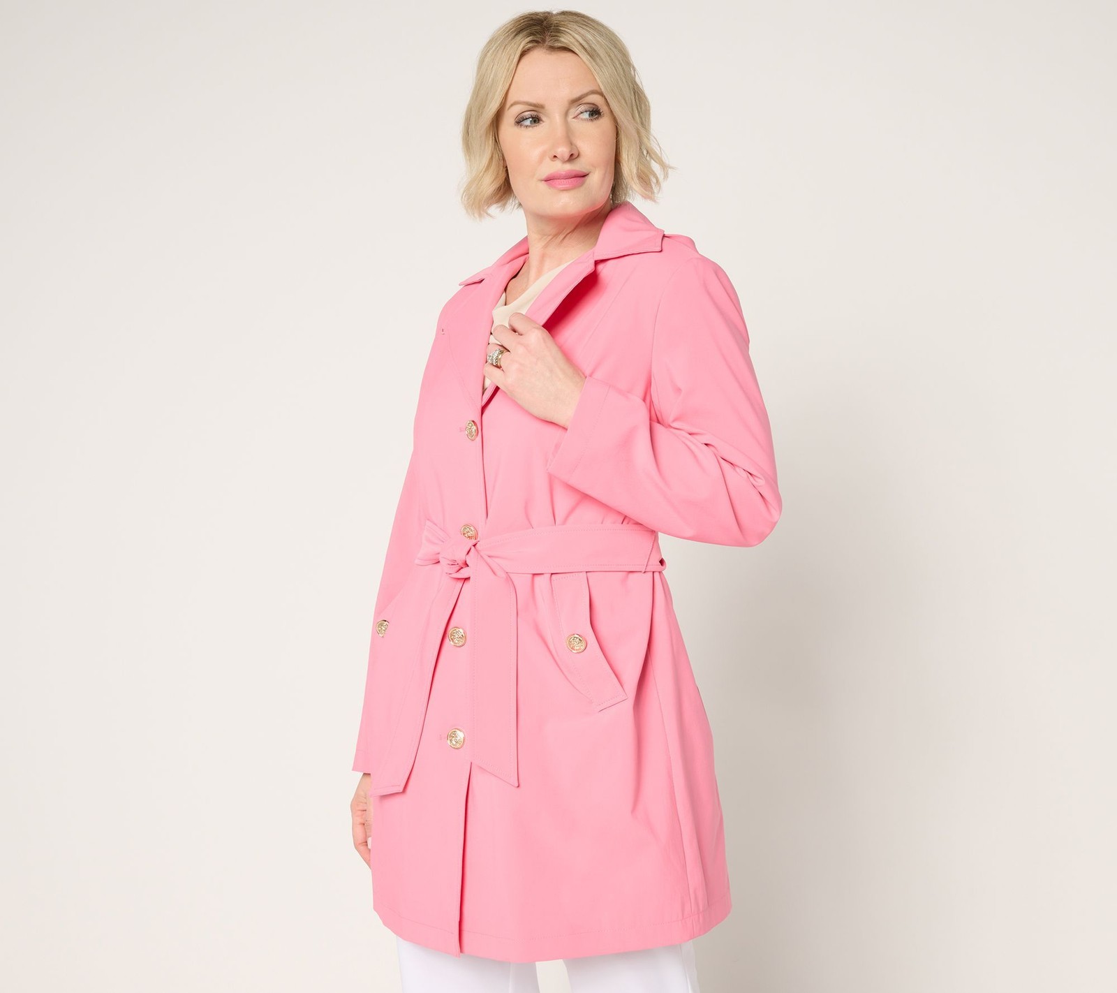 Dennis Basso Women's Jacket Sz XS Water Resistant Trench Coat Hood Pink A679223