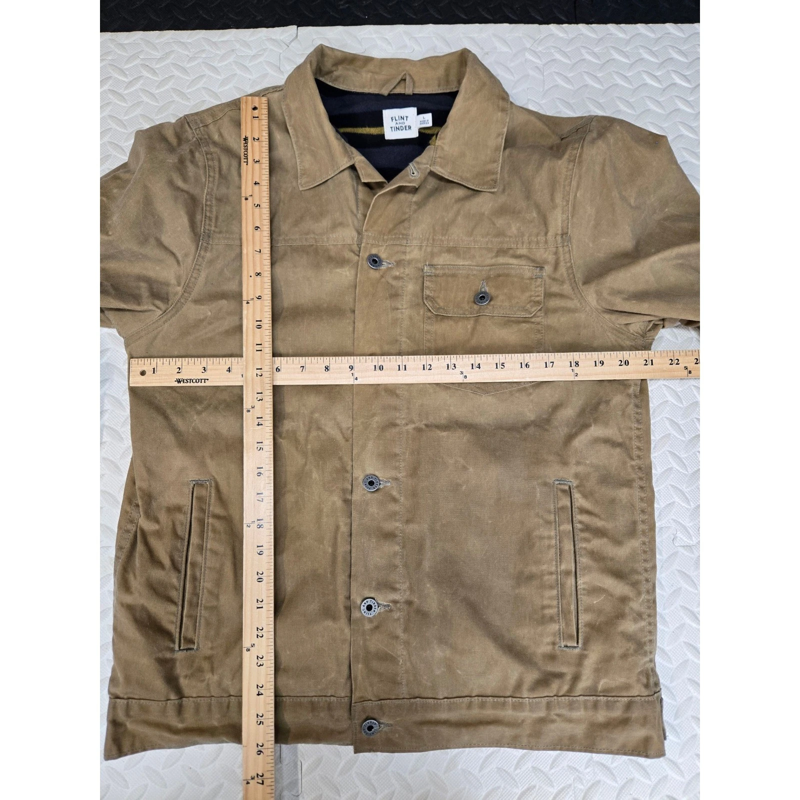 Flint and Tinder Flannel-Lined Waxed Trucker Jacket Havana Brown Mens Large USA - product detail image 9