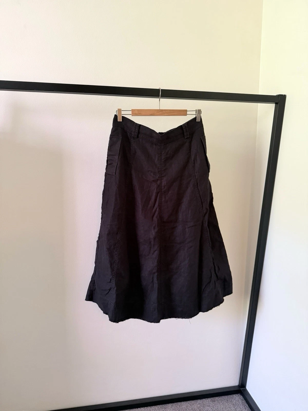 Aje Black Linen Midi Skirt Size 14 AU High Waist A Line Summer Minimalist