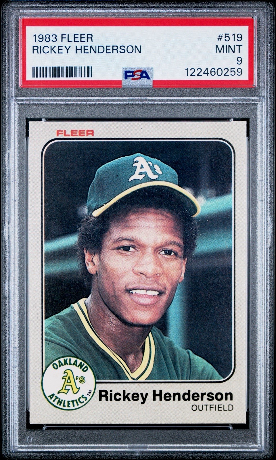1983 FLEER RICKEY HENDERSON #519 *  A'S * HOF ** MINT PSA  9 * JUST BACK
