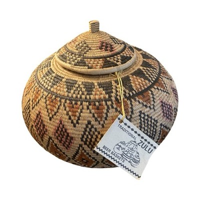 Authentic Zulu Beer Basket Woven Bulb Shaped Lid South Africa Handmade Large