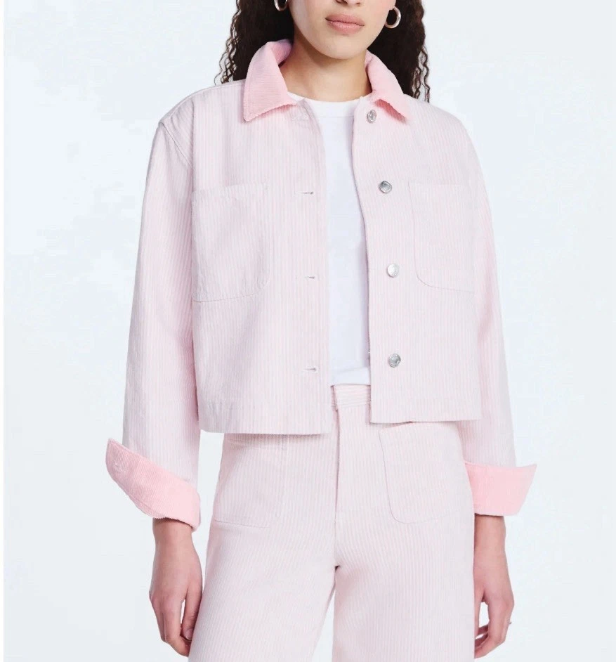 Free Assembly Women's Pink Cropped Chore Jacket Sz Med, Large Or XL Viral NWT